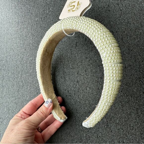 NWT Sincerely Jules Cream Off-White Faux Pearl Puffed Chunky Headband - Picture 6 of 15